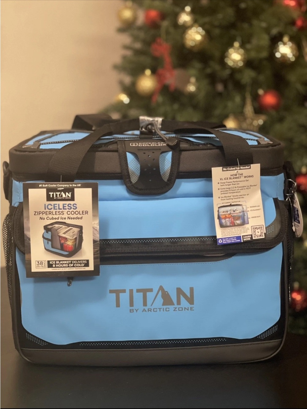 Titan IceLess Zipperless Cooler Bag - Light Blue and Black